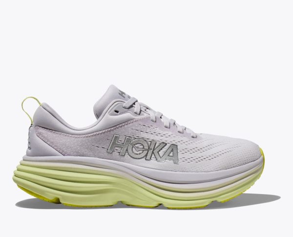 W/M Hoka Bondi 8 Road-Running Shoes Nimbus Cloud / Luminary Green