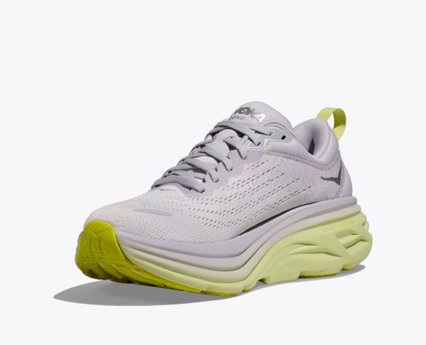 W/M Hoka Bondi 8 Road-Running Shoes Nimbus Cloud / Luminary Green